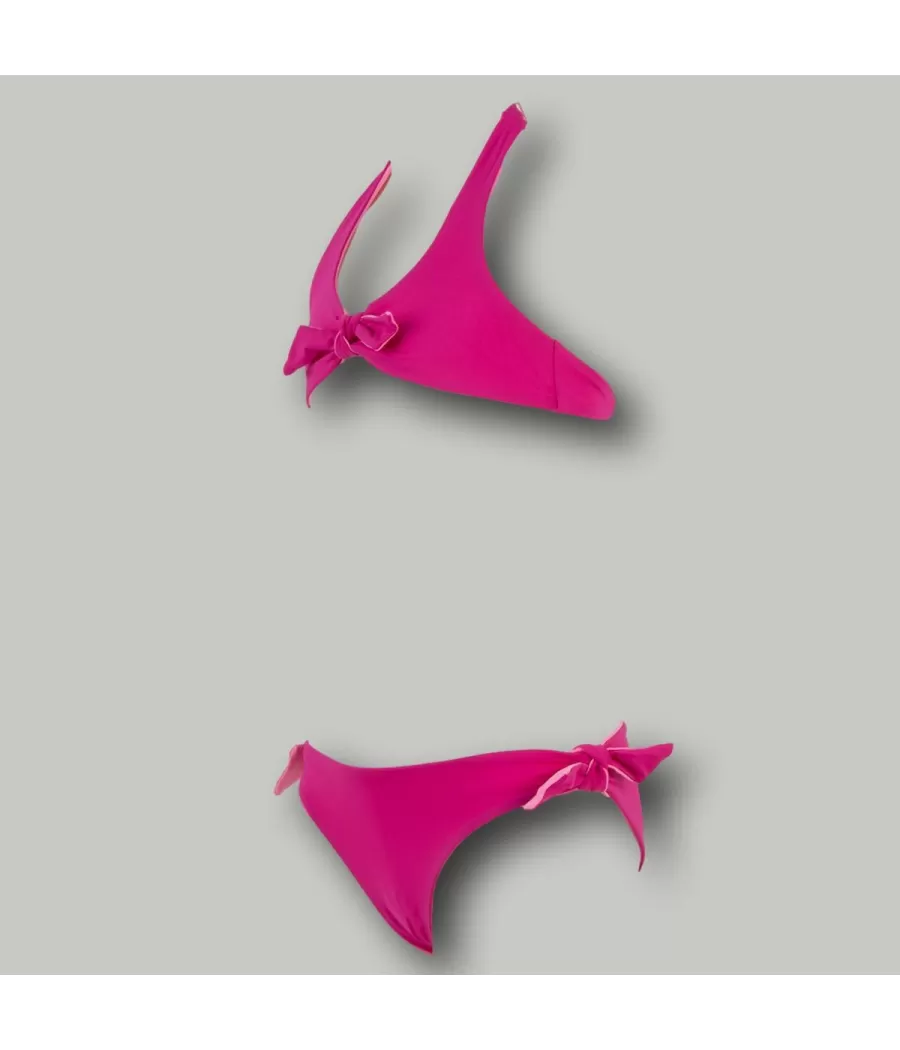 Maillot 2 pièces fille triangle bicolore magenta | Kiwi Saint Tropez