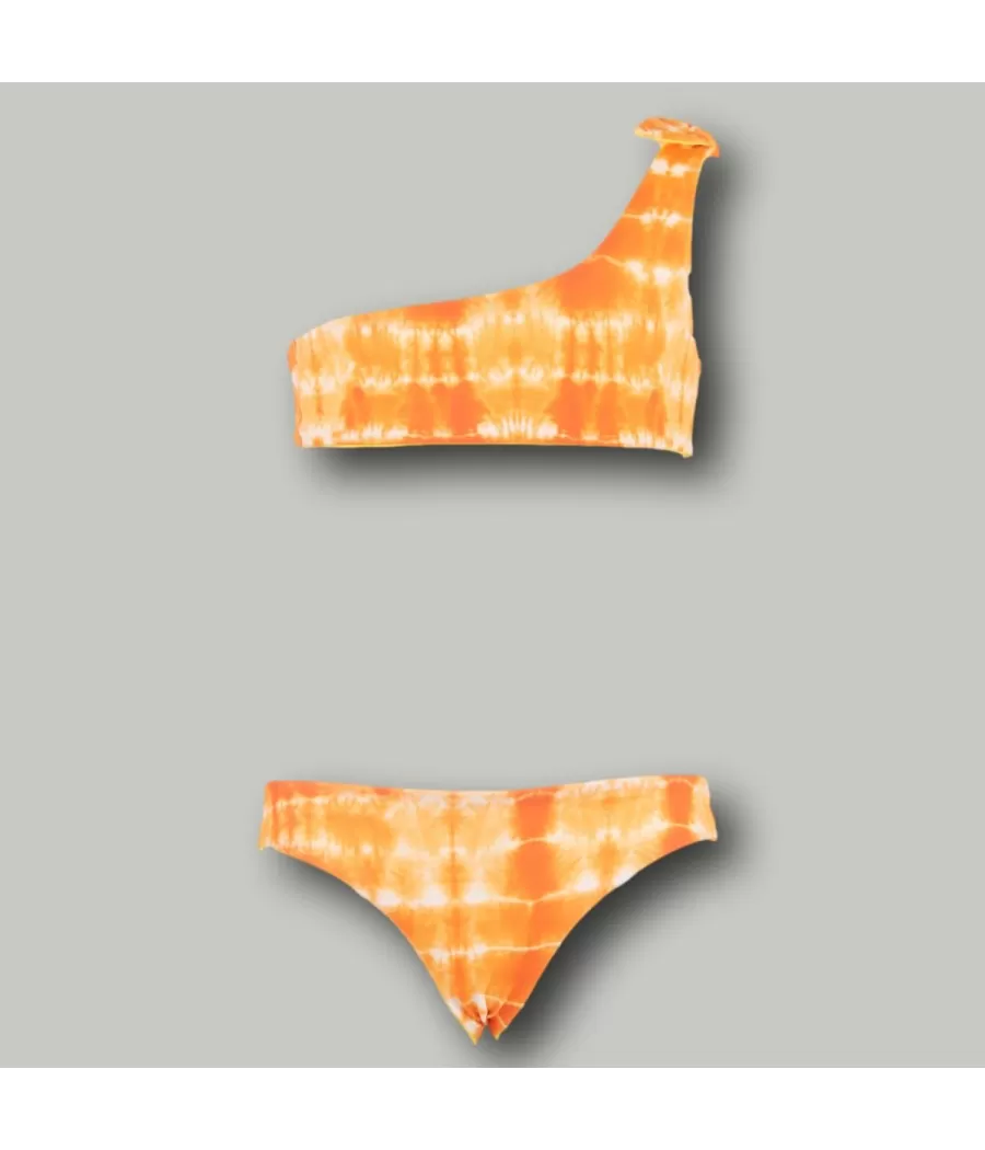 Maillot 2 pièces fille mono bretelle délavé orange | Kiwi Saint Tropez