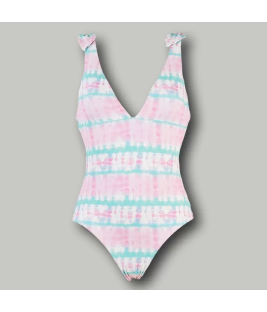 Eendelig meisjeszwempak met roze wasachtige strikjes - Maillots 1 pièce fille | Kiwi Saint Tropez