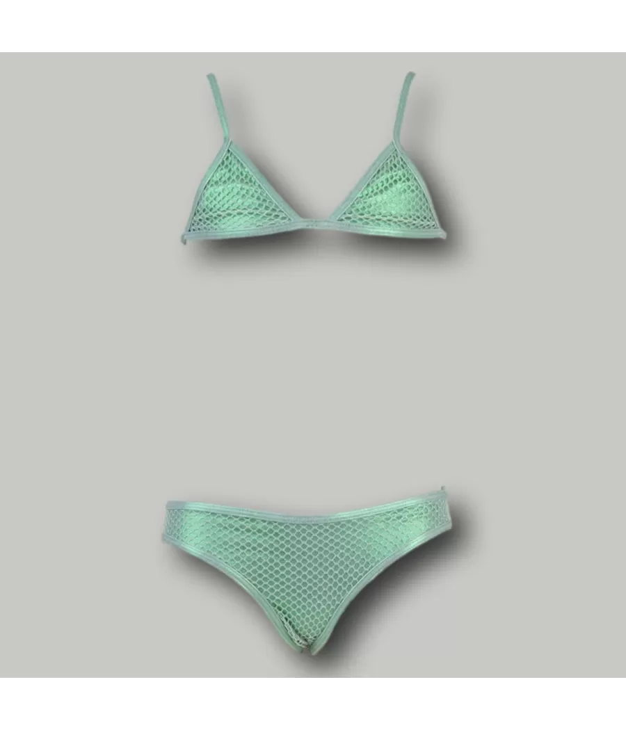 Maillot 2 pièces fille triangle Mermaid amande | Kiwi Saint Tropez