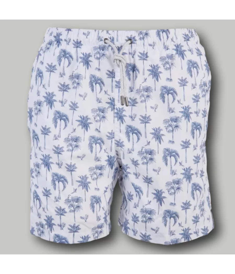 Maillot de bain garçon palmier Hevea blanc (Exclu web 2024) - Boxers imprimés garçon | Kiwi Saint Tropez