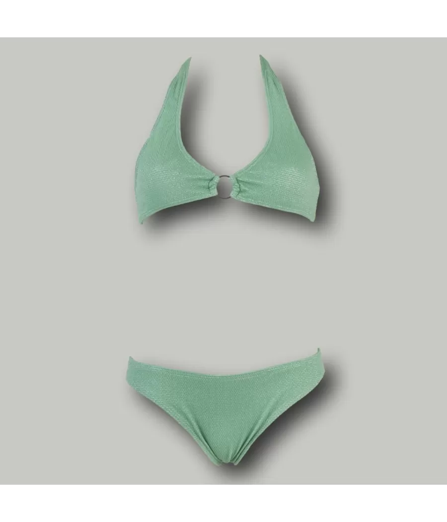 Maillot 2 pièces fille triangle shiny amande | Kiwi Saint Tropez