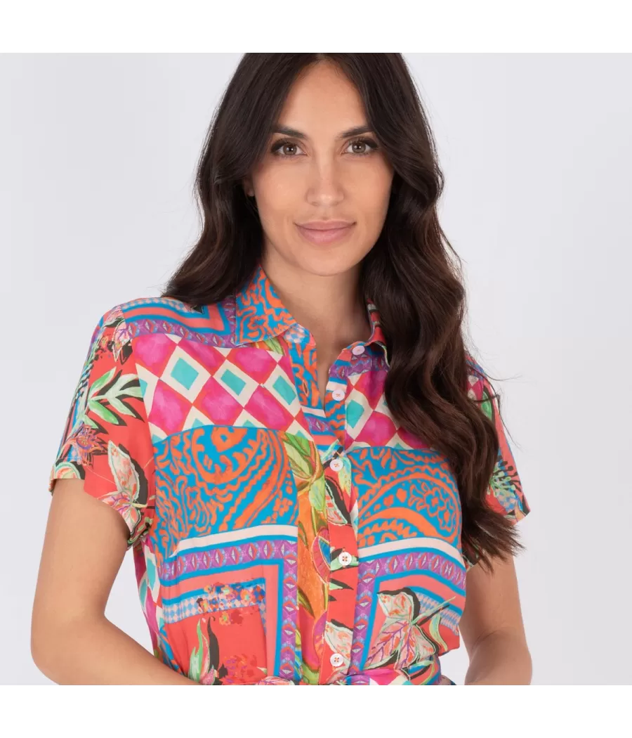 Floraly multico lang uitlopend damesshirt - Liquettes femme | Kiwi Saint Tropez