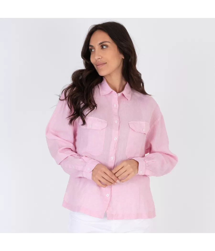 Chemise en lin femme oversize Laos pink - Shirts women  | Kiwi Saint Tropez