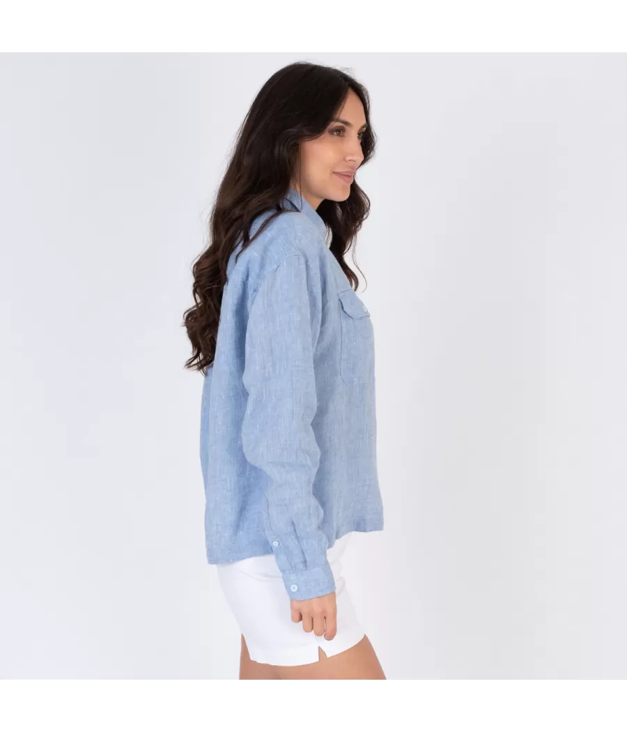 Chemise en lin femme oversize Laos bleu | Kiwi Saint Tropez