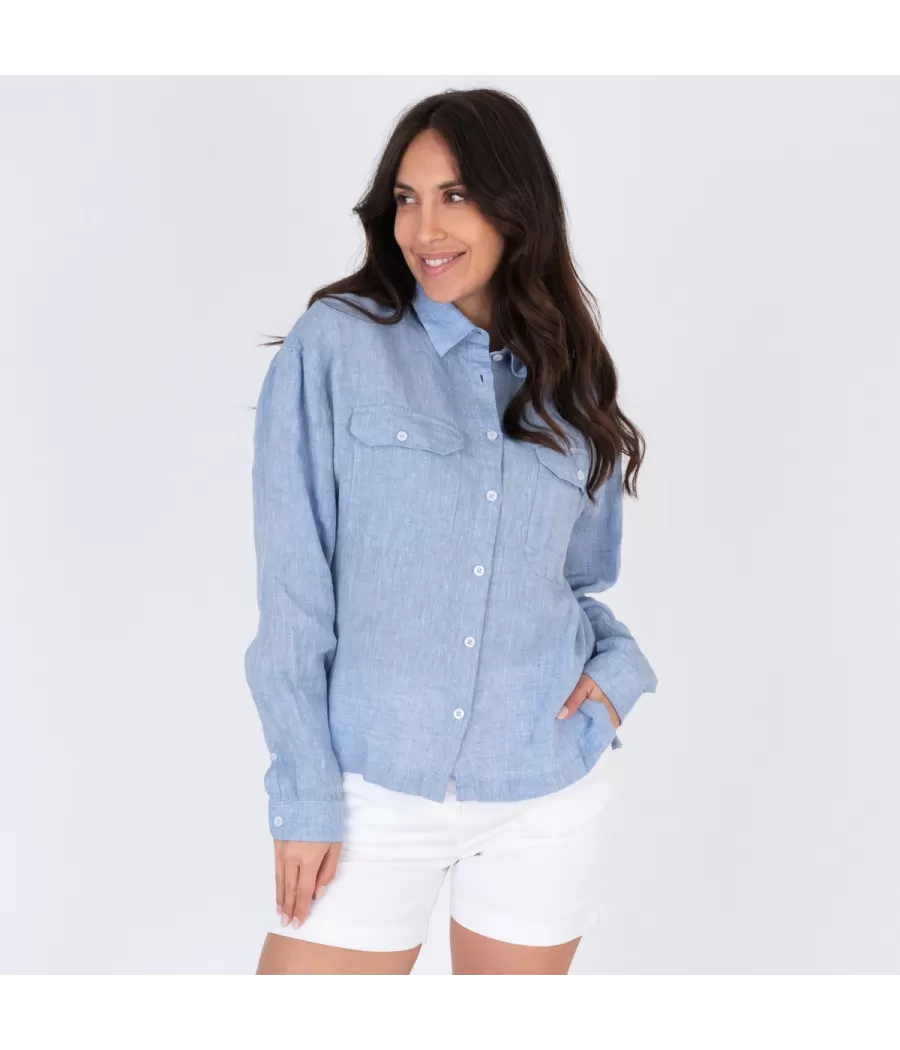 Chemise en lin femme oversize Laos bleu | Kiwi Saint Tropez