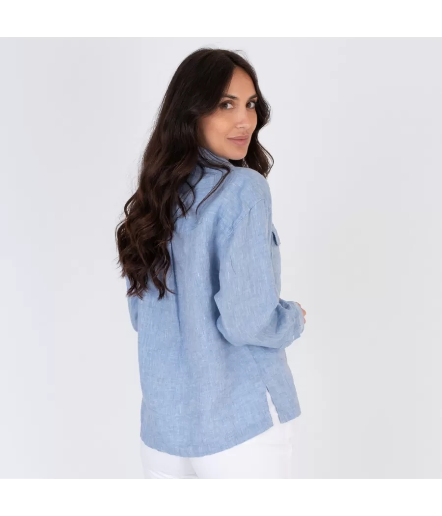 Chemise en lin femme oversize Laos bleu | Kiwi Saint Tropez