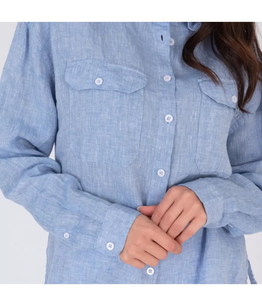 Chemise en lin femme oversize Laos bleu | Kiwi Saint Tropez