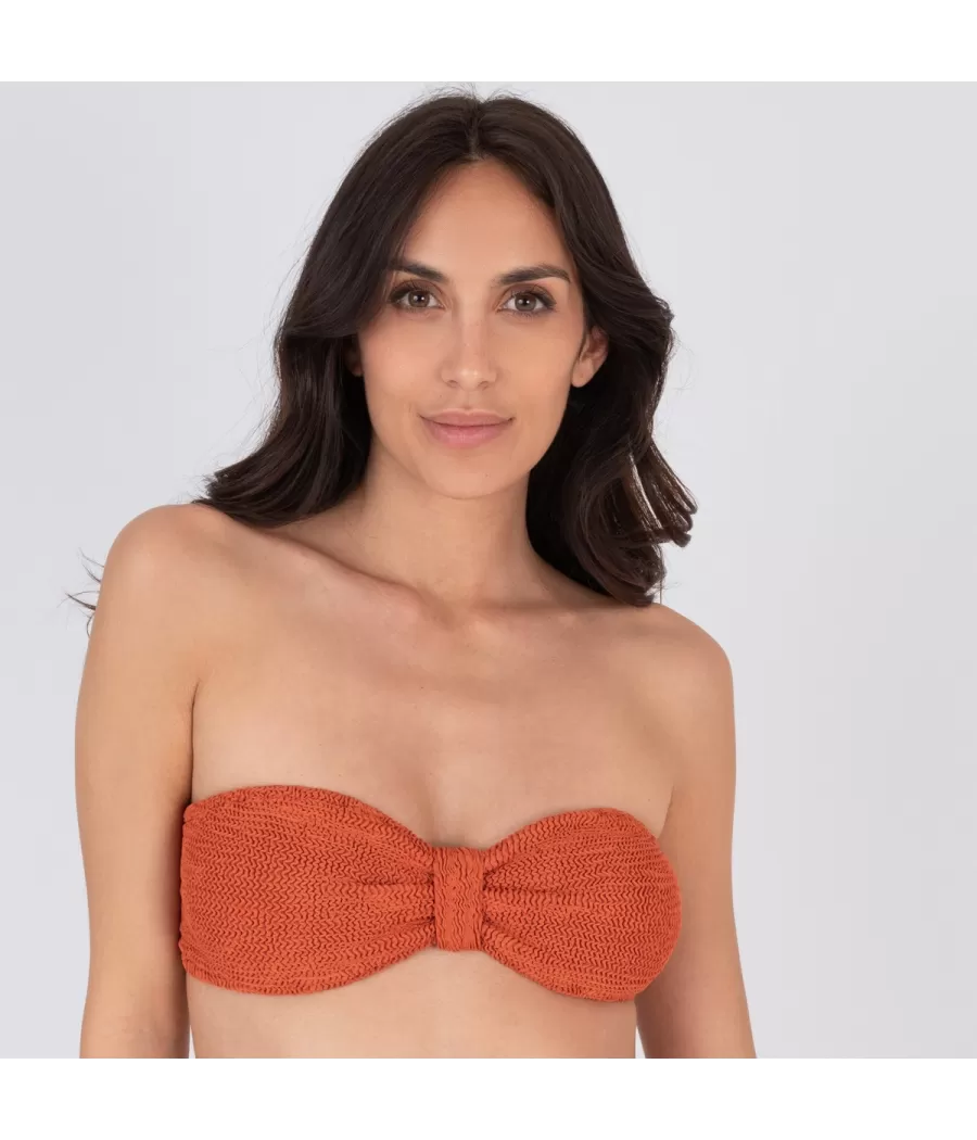 Dameszwemkleding top bandeau one size Golvend terracotta