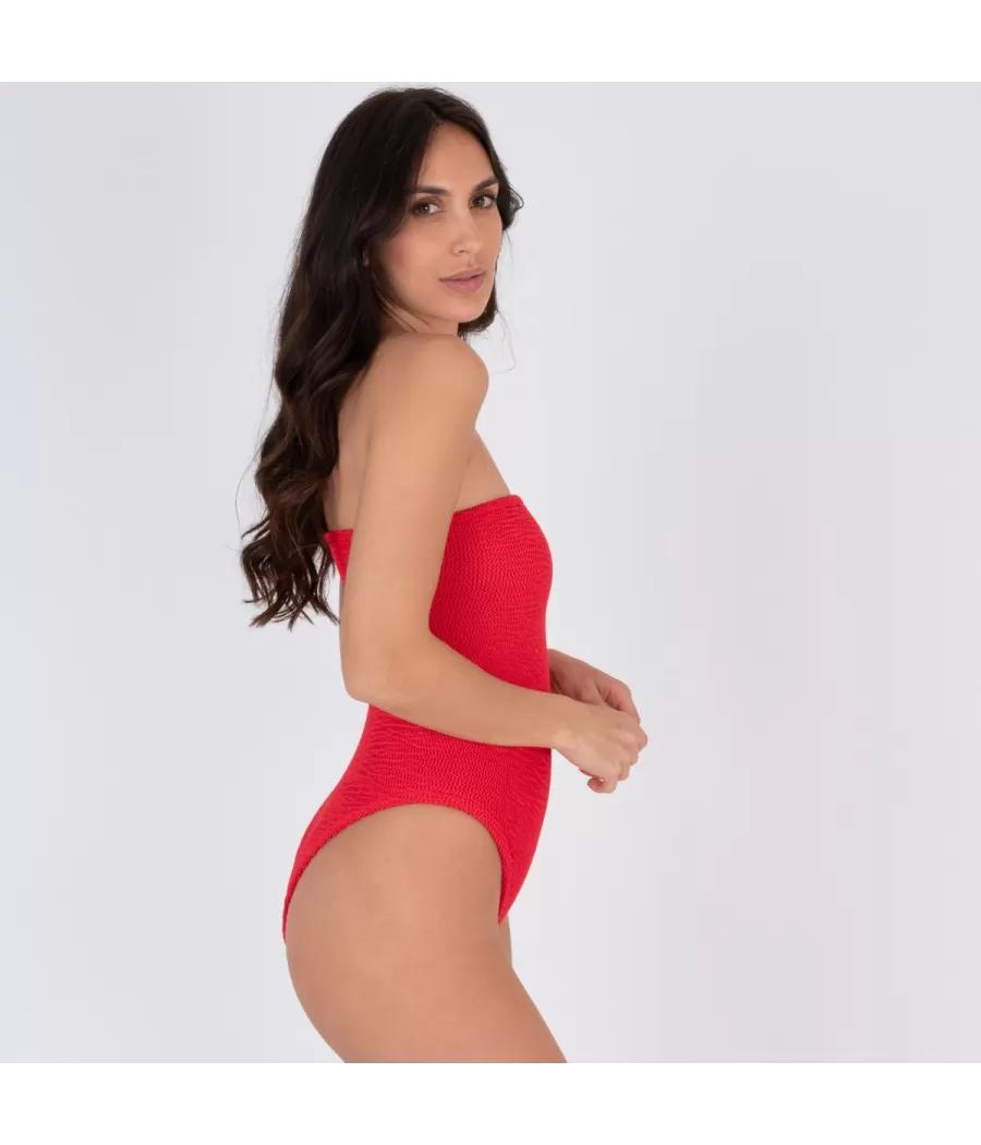 Maillot 1 pièce femme asymétrique one size Wavy rouge (Exclu web 2024) - Maillots 1 piece unis | Kiwi Saint Tropez