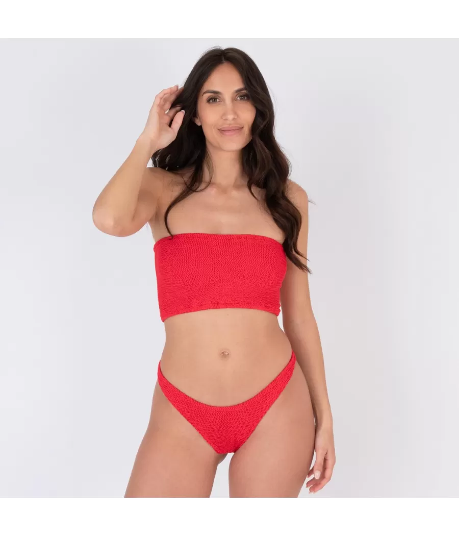 Culotte de maillot femme echancrée odelya one size Wavy rouge (Exclu web 2024) | Kiwi Saint Tropez