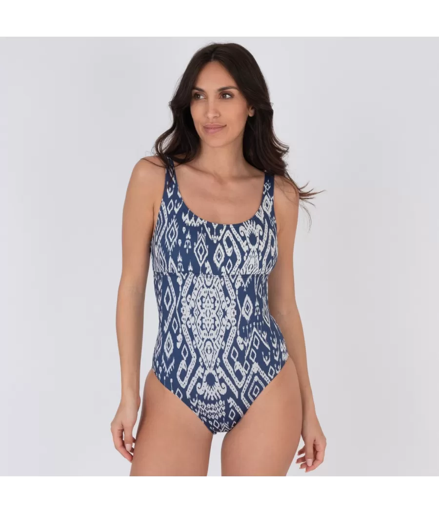 Dames zwempak basic ikat navy 1-delig