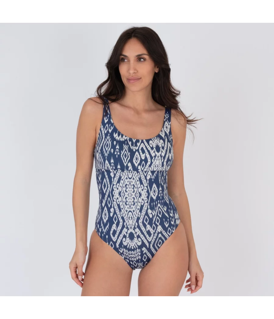 Maillot 1 pièce femme basique ikat navy - Maillots 1 pièce imprimés | Kiwi Saint Tropez