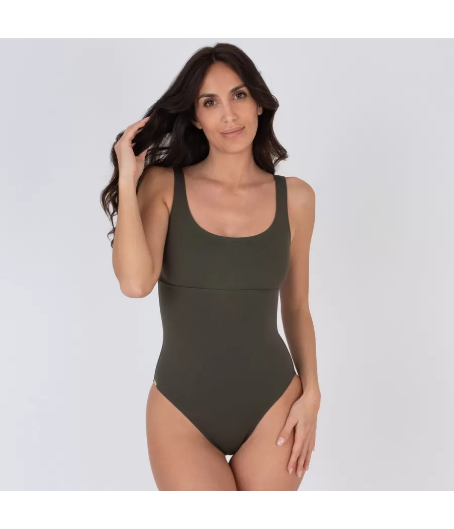 Maillot 1 pièce basique oktane kaki (Exclu web 2024) | Kiwi Saint Tropez