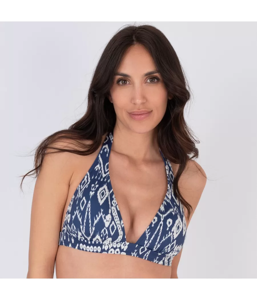 Haut de maillot femme triangle large ikat navy