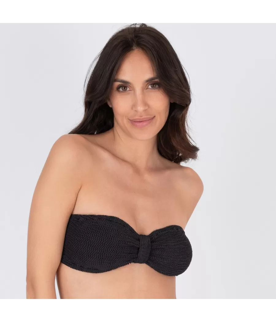 Haut de maillot femme bandeau resserré one size Wavy noir - Maillots séparables unis | Kiwi Saint Tropez