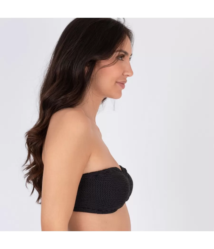 Haut de maillot femme bandeau resserré one size Wavy noir - Plain mix and match | Kiwi Saint Tropez