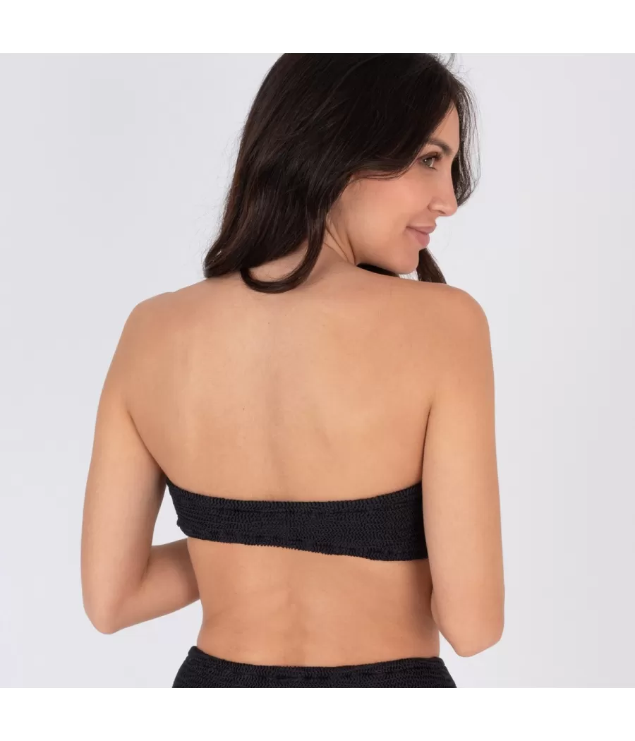 Haut de maillot femme bandeau resserré one size Wavy noir - Plain mix and match | Kiwi Saint Tropez