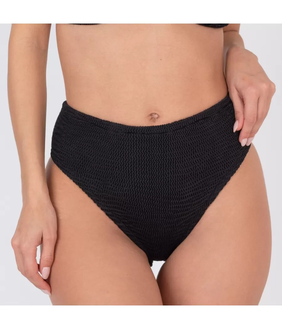 Culotte de maillot femme haute one size Wavy noir | Kiwi Saint Tropez