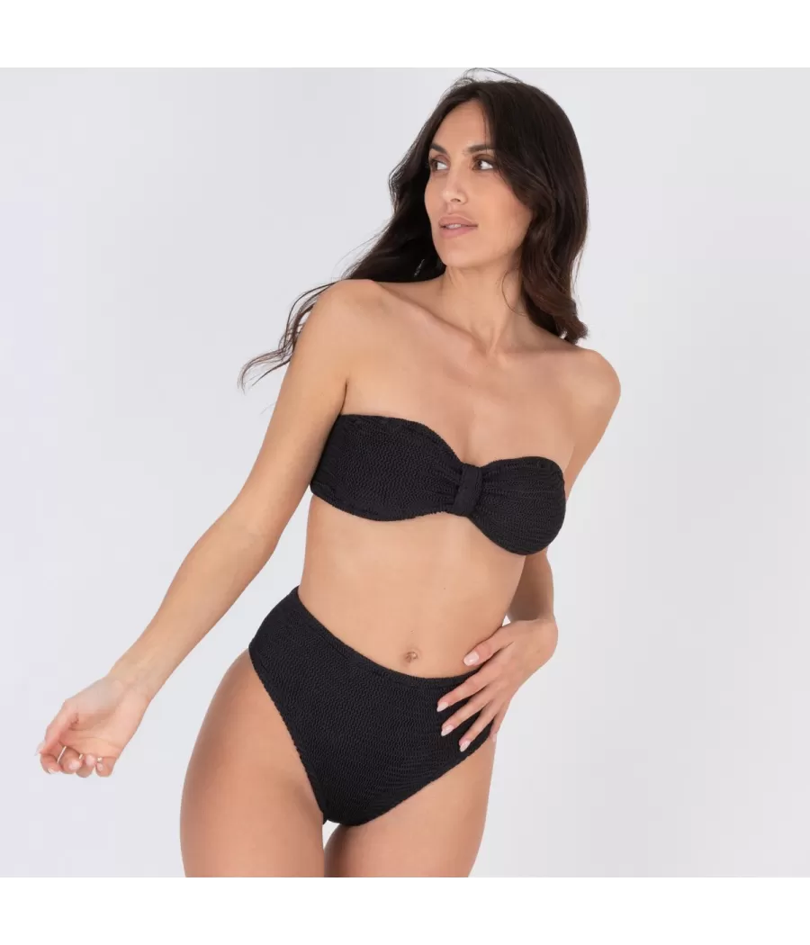 Culotte de maillot femme haute one size Wavy noir | Kiwi Saint Tropez