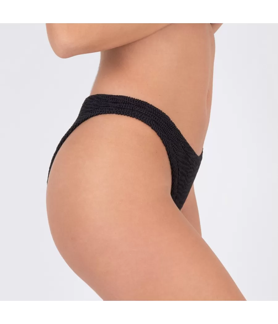 Culotte de maillot femme echancrée odelya one size Wavy noir | Kiwi Saint Tropez