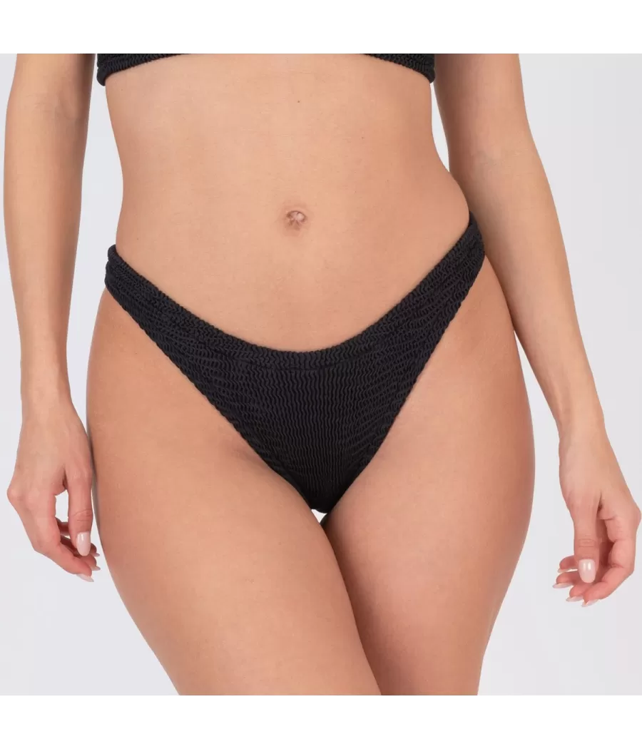 Culotte de maillot femme echancrée odelya one size Wavy noir - Plain mix and match | Kiwi Saint Tropez