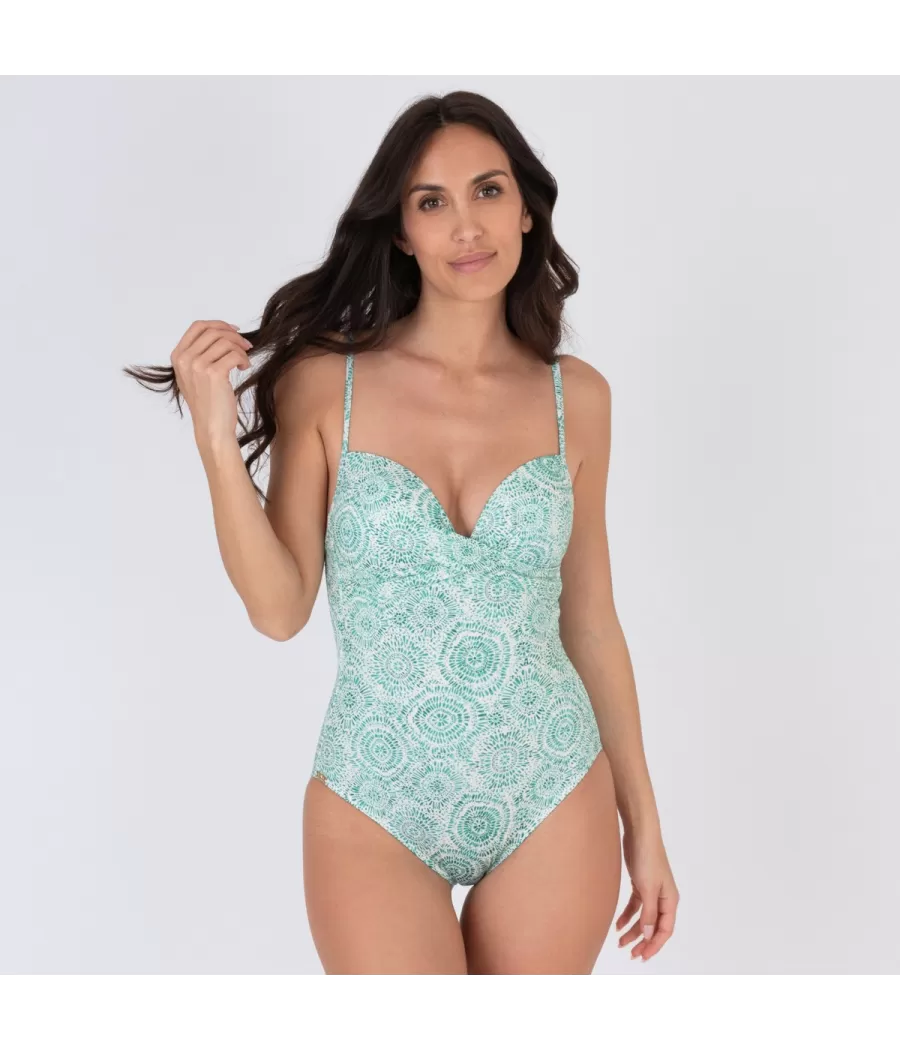 Maillot 1 pièce femme coques hypnosis vert - Printed ne piece swimwear | Kiwi Saint Tropez