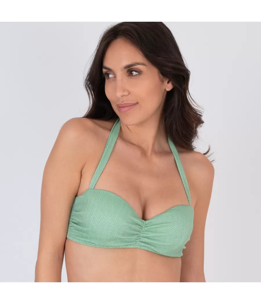 Damesbandeau bikinitop glanzend amandel