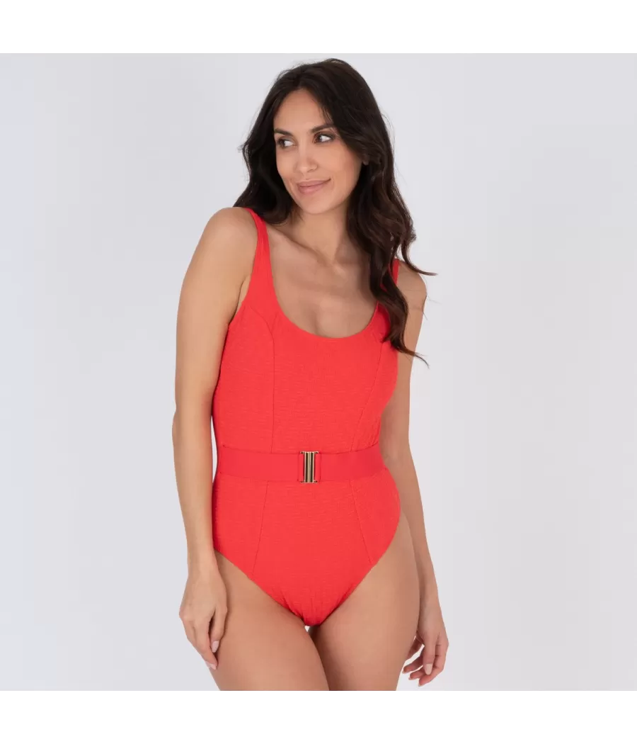 Maillot 1 pièce femme ceinture somptueux rouge