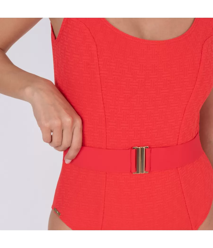 Maillot 1 pièce femme ceinture somptueux rouge | Kiwi Saint Tropez