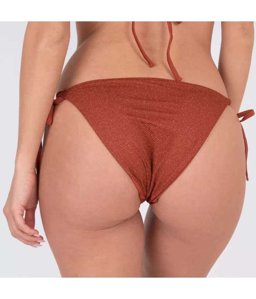 Culotte de maillot femme nouée fishnet terracotta | Kiwi Saint Tropez