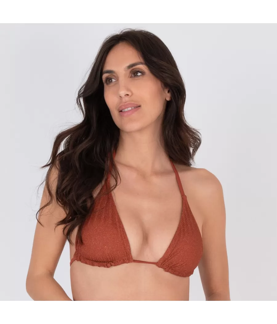 Dameszwempak top fishnet terracotta - Maillots séparables unis | Kiwi Saint Tropez