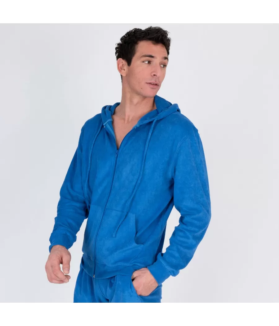 Veste homme zippée éponge Terry bleu