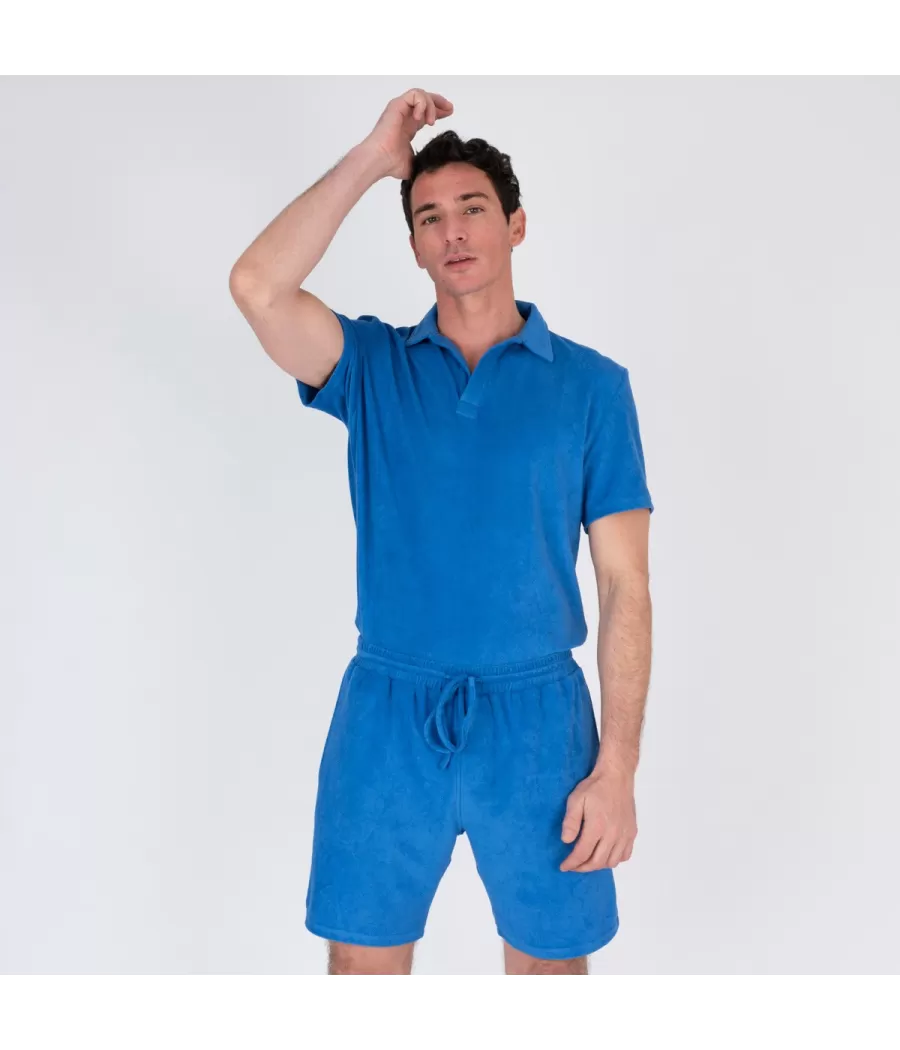 Polo homme éponge Terry bleu | Kiwi Saint Tropez