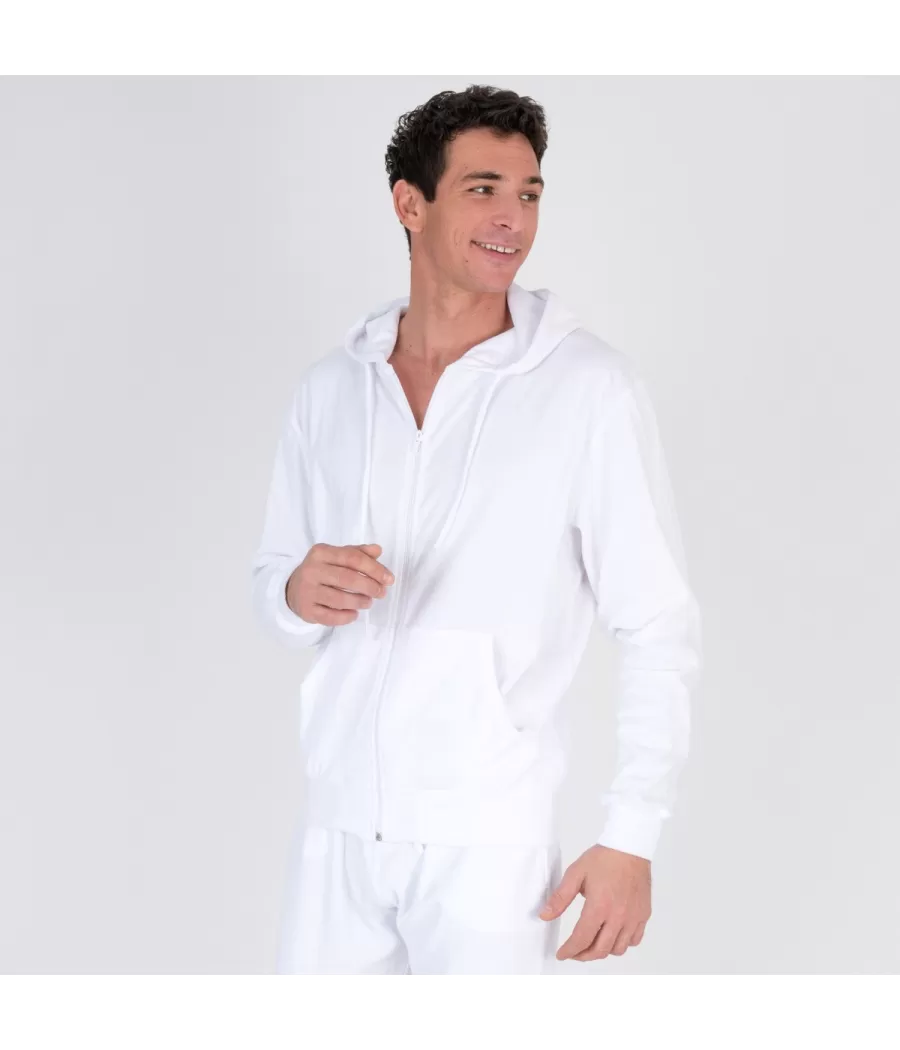 Veste homme zippée éponge Terry blanc | Kiwi Saint Tropez