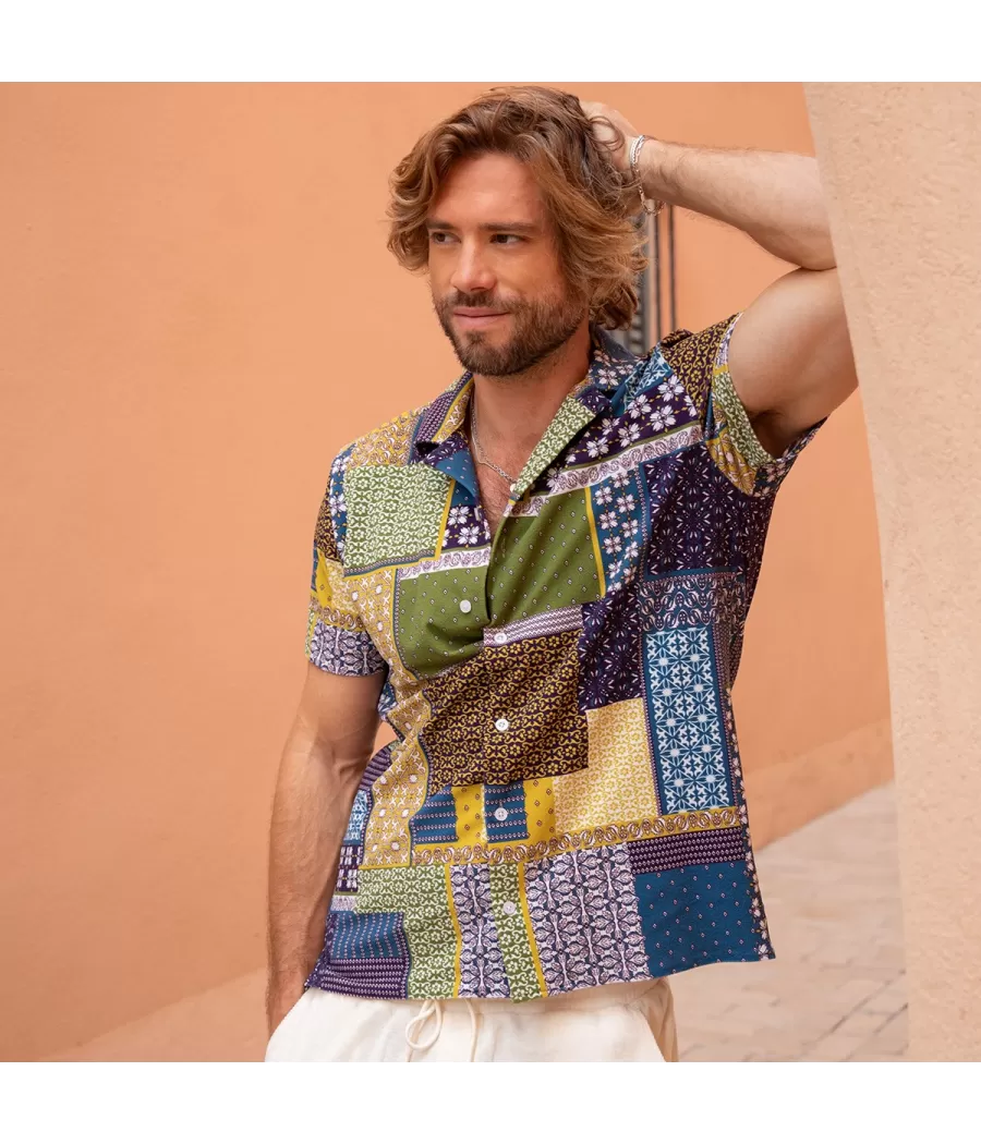 Chemise homme éponge manches courtes cérame multico | Kiwi Saint Tropez