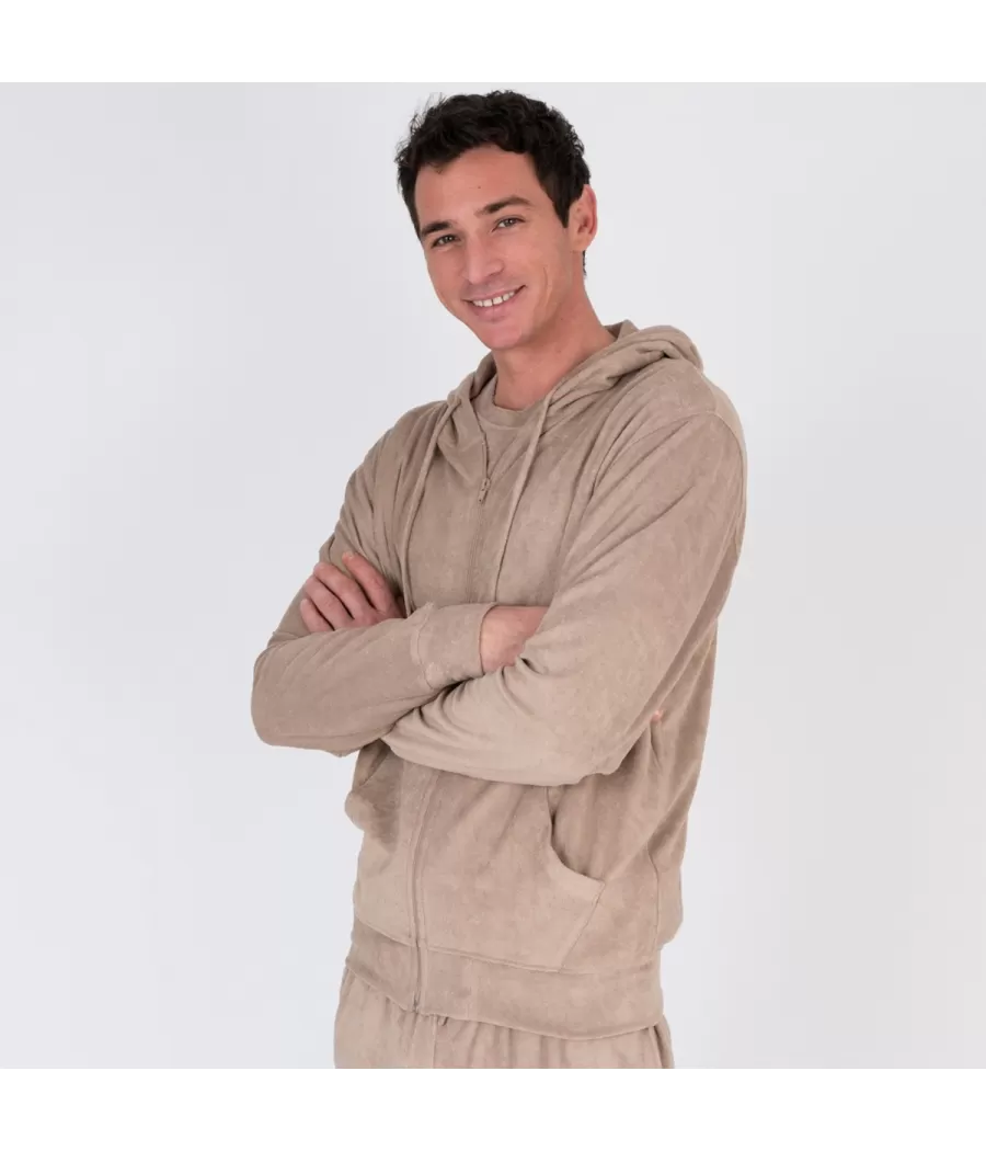 Veste homme zippée éponge Terry beige