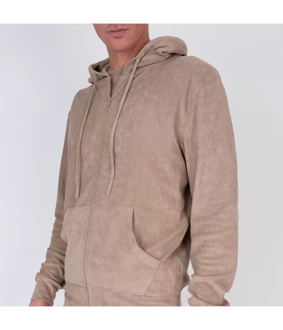 Veste homme zippée éponge Terry beige | Kiwi Saint Tropez