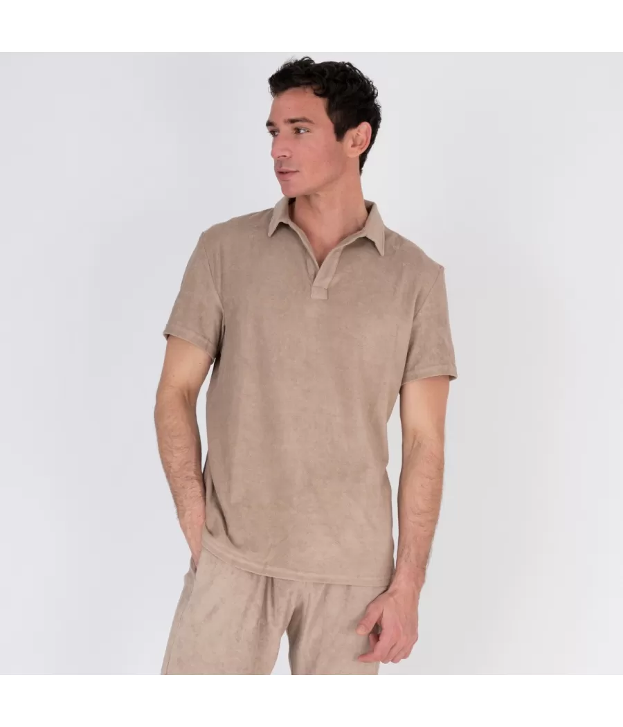 Polo homme éponge Terry beige | Kiwi Saint Tropez