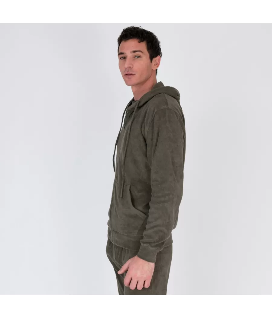 Veste homme zippée éponge Terry kaki | Kiwi Saint Tropez