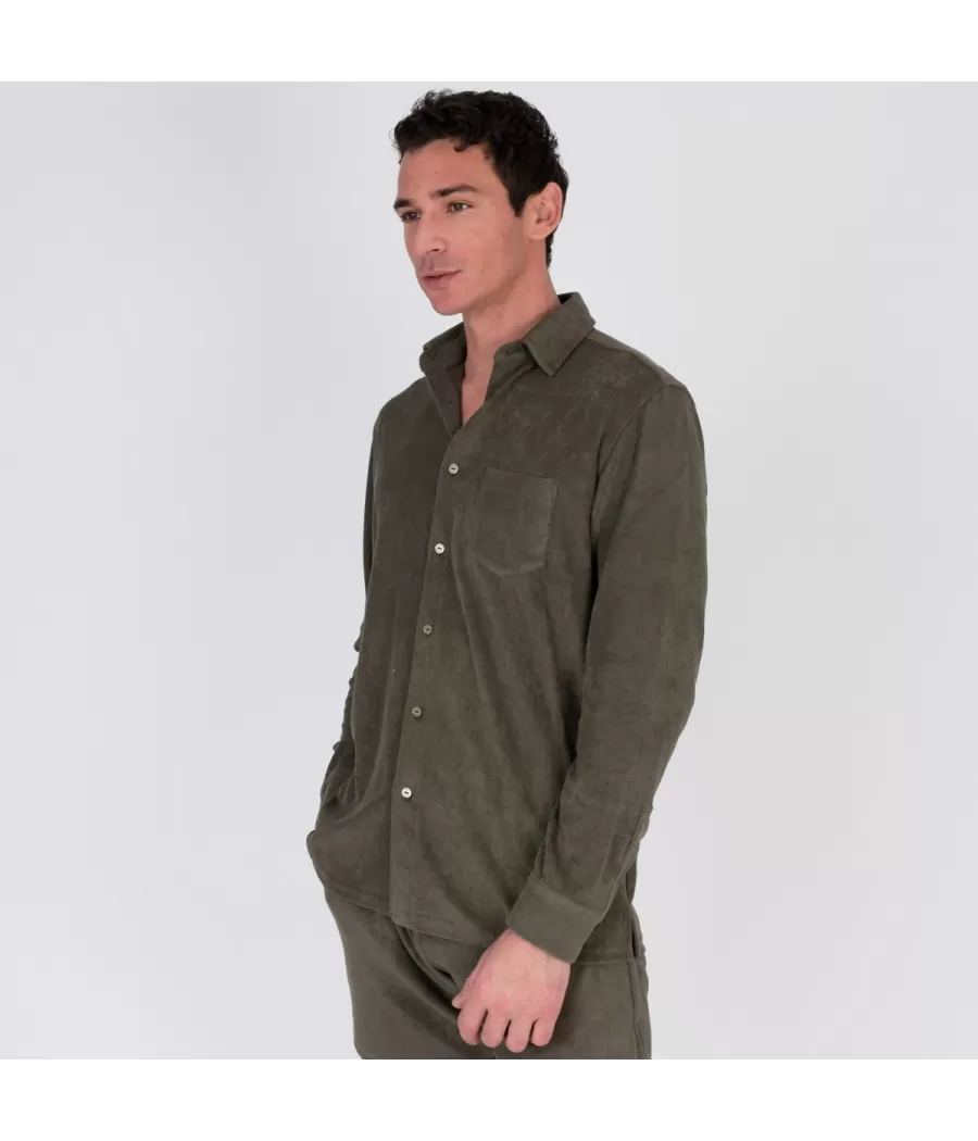 Chemise homme éponge Terry kaki | Kiwi Saint Tropez