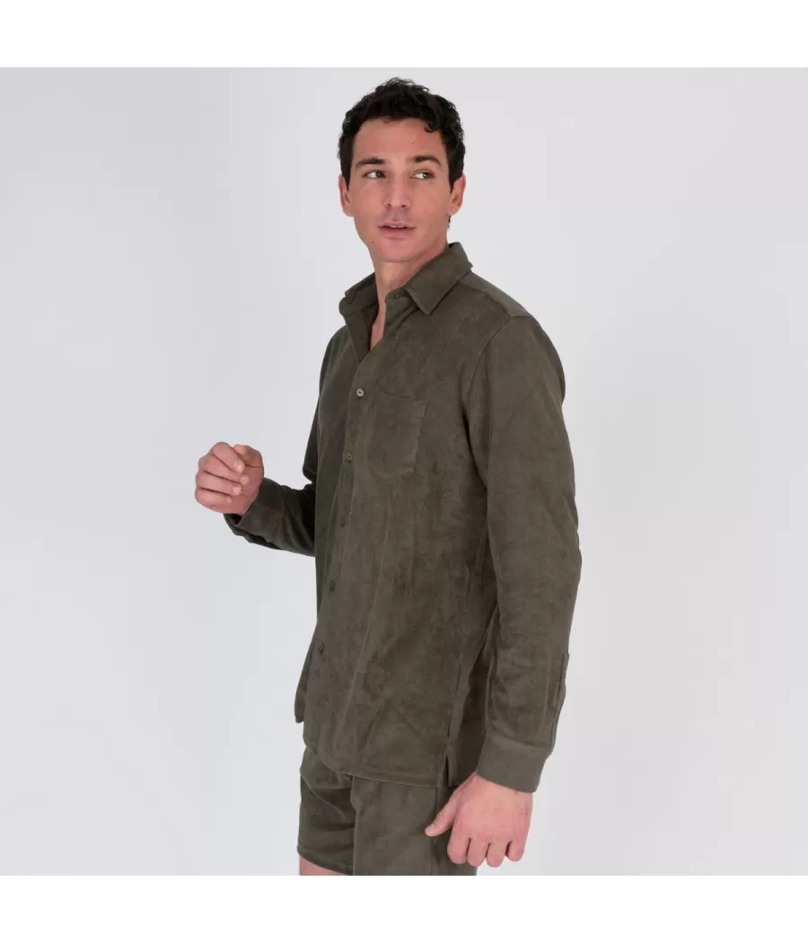 Chemise homme éponge Terry kaki | Kiwi Saint Tropez