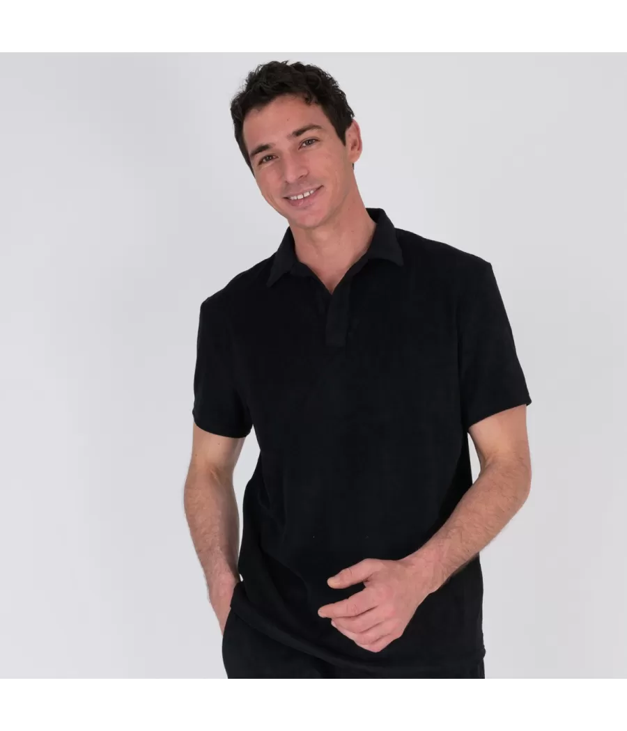 Polo homme éponge Terry noir | Kiwi Saint Tropez