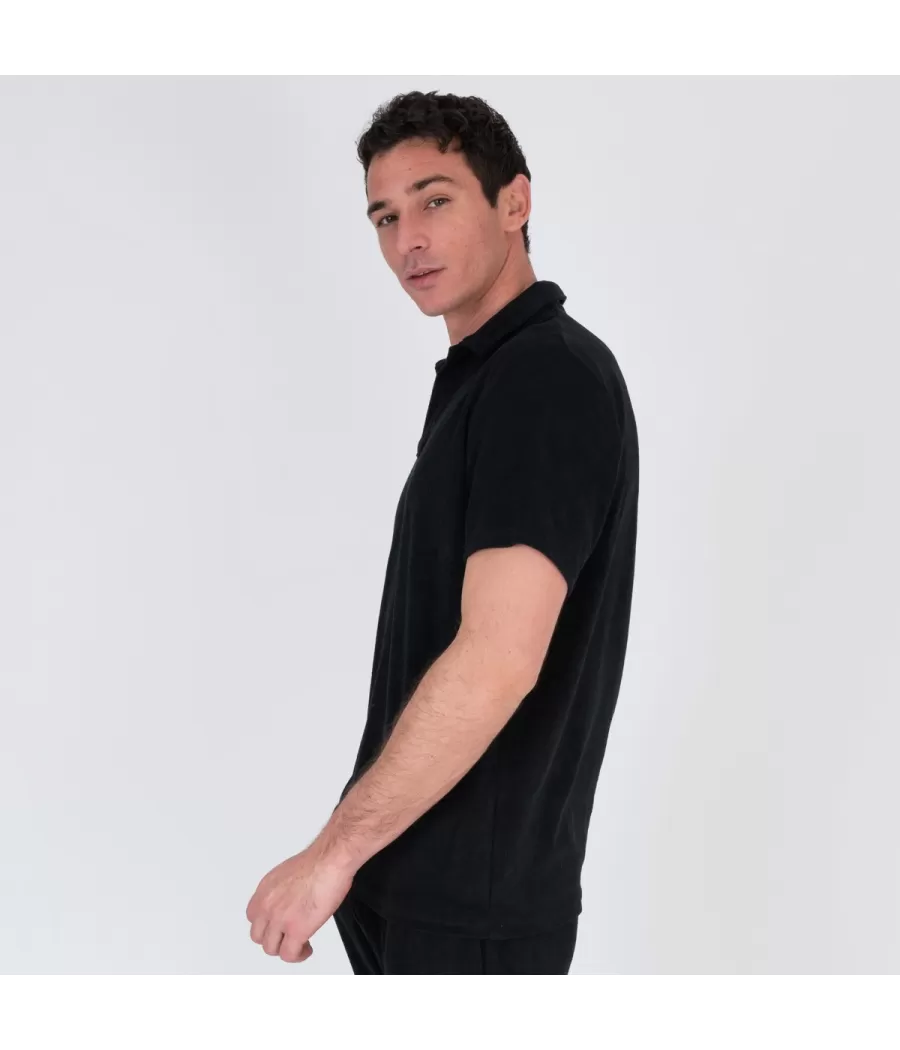 Polo homme éponge Terry noir | Kiwi Saint Tropez