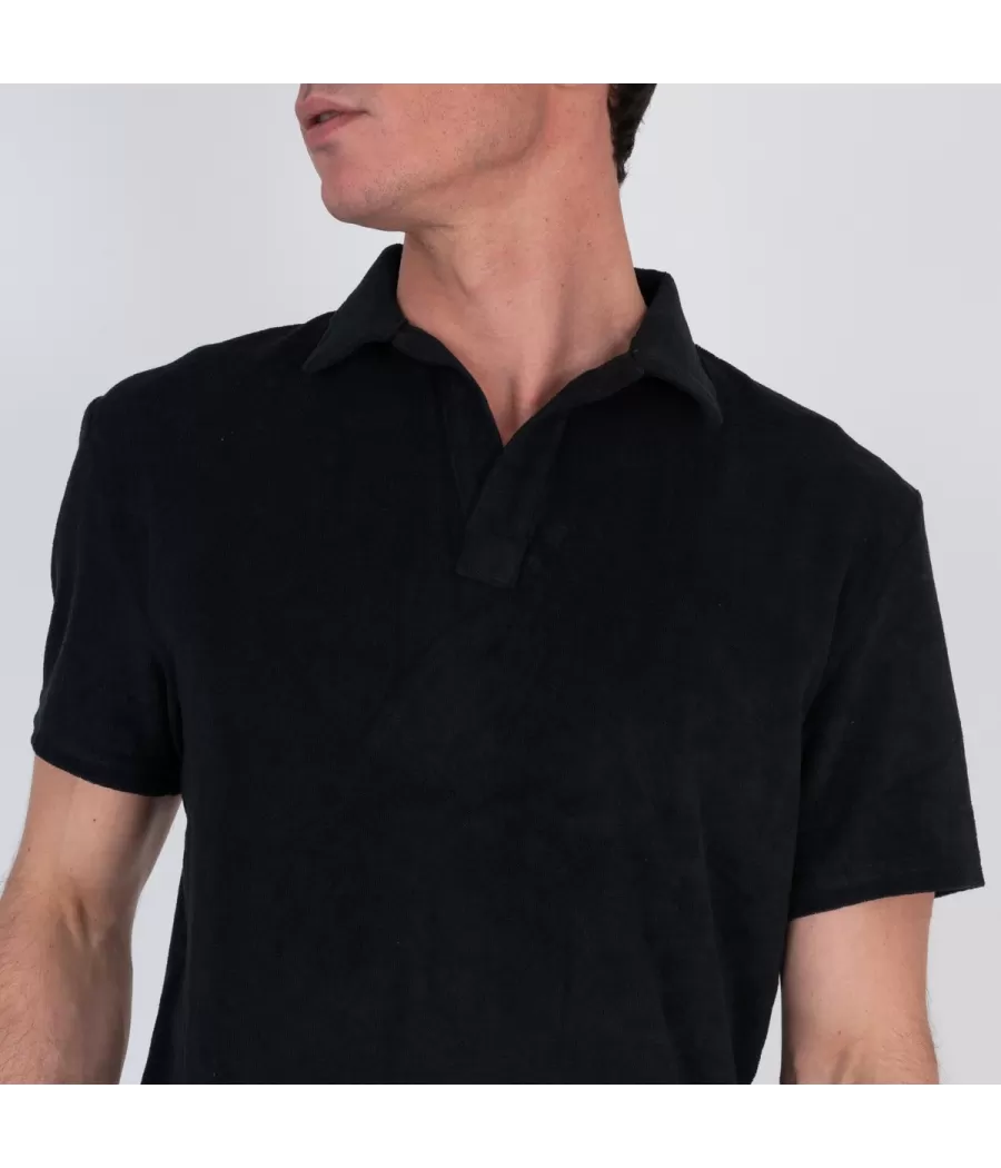 Polo homme éponge Terry noir | Kiwi Saint Tropez