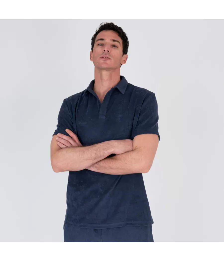 Polo homme éponge Terry marine