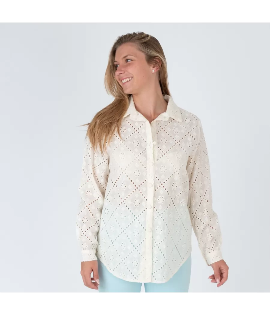 Chemise femme broderie rosa beige - Shirts women  | Kiwi Saint Tropez