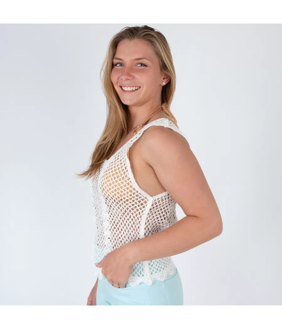 Top femme crochet rosa blanc | Kiwi Saint Tropez