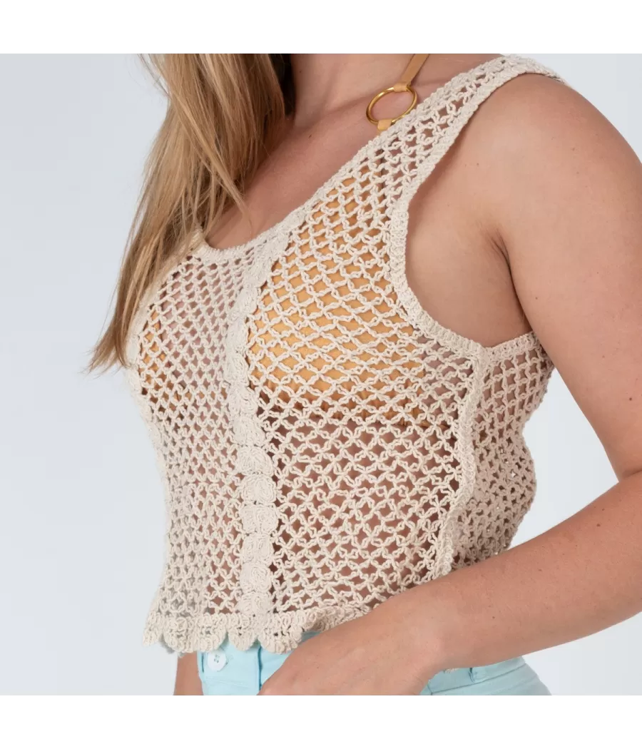 Top femme crochet rosa beige | Kiwi Saint Tropez