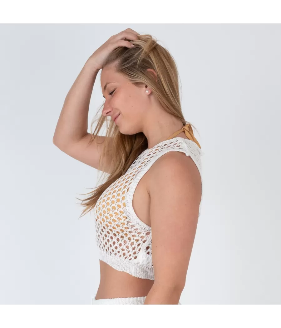 Top femme crochet rosa modèle D blanc | Kiwi Saint Tropez